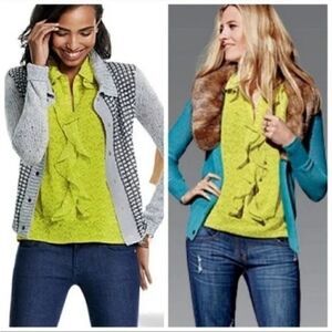 Cabi Chartreuse & Gray Reign Blouse